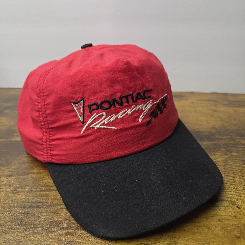Vintage Pontiac Racing Snapback Hat Red Black Nylon Racing Cap NASCAR 90s
